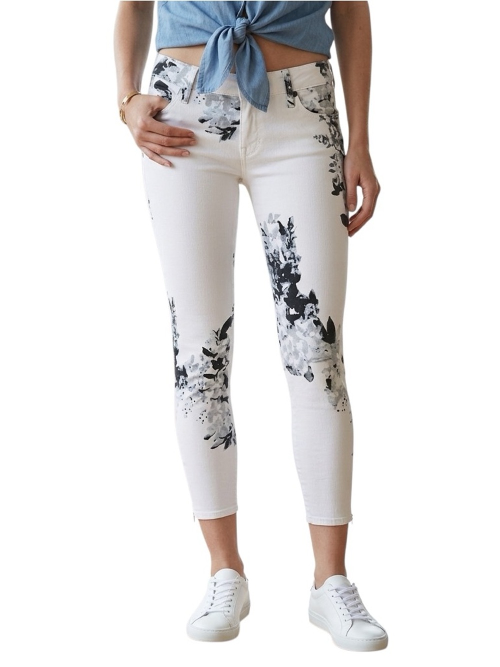Genetic Denim Women’s Jeans Crop "The James" White Floral Cotton Size 30